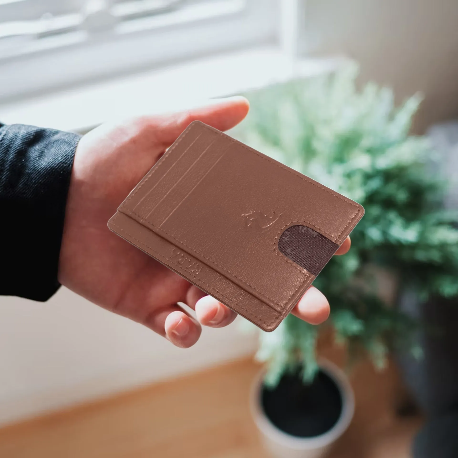 13098 Brown Leather Card Holder for Men and Women