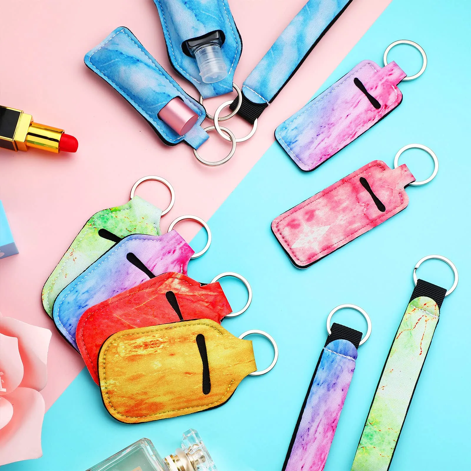 40 Pieces Marble Travel Bottle Holders Chapstick Keychain Bright Pattern