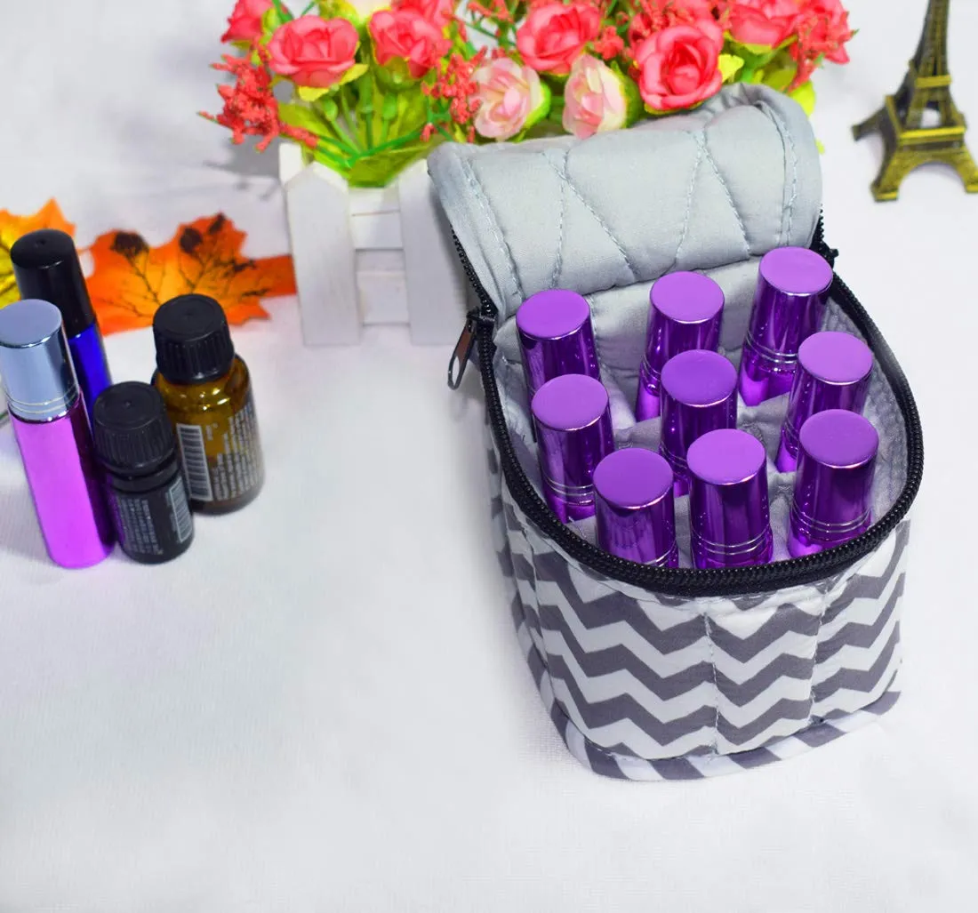 9 Bottles Essential Oil Carrying Case Shockproof Essential Oils Organizer Travel Bag Suitable for 5ml,10ml,15ml Bottles or 10ml Roller Bottles with Portable Handle and Double Zipper (Chevron Grey) Chevron Grey