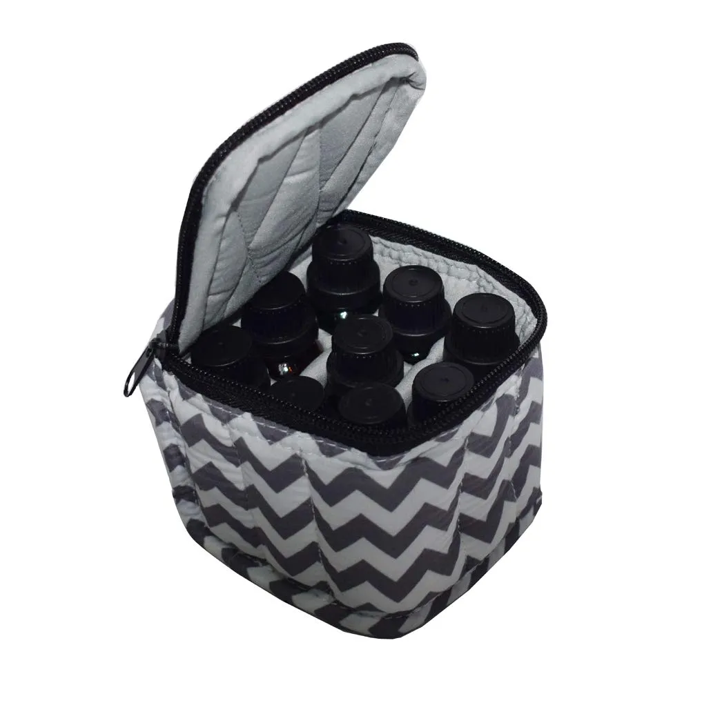 9 Bottles Essential Oil Carrying Case Shockproof Essential Oils Organizer Travel Bag Suitable for 5ml,10ml,15ml Bottles or 10ml Roller Bottles with Portable Handle and Double Zipper (Chevron Grey) Chevron Grey