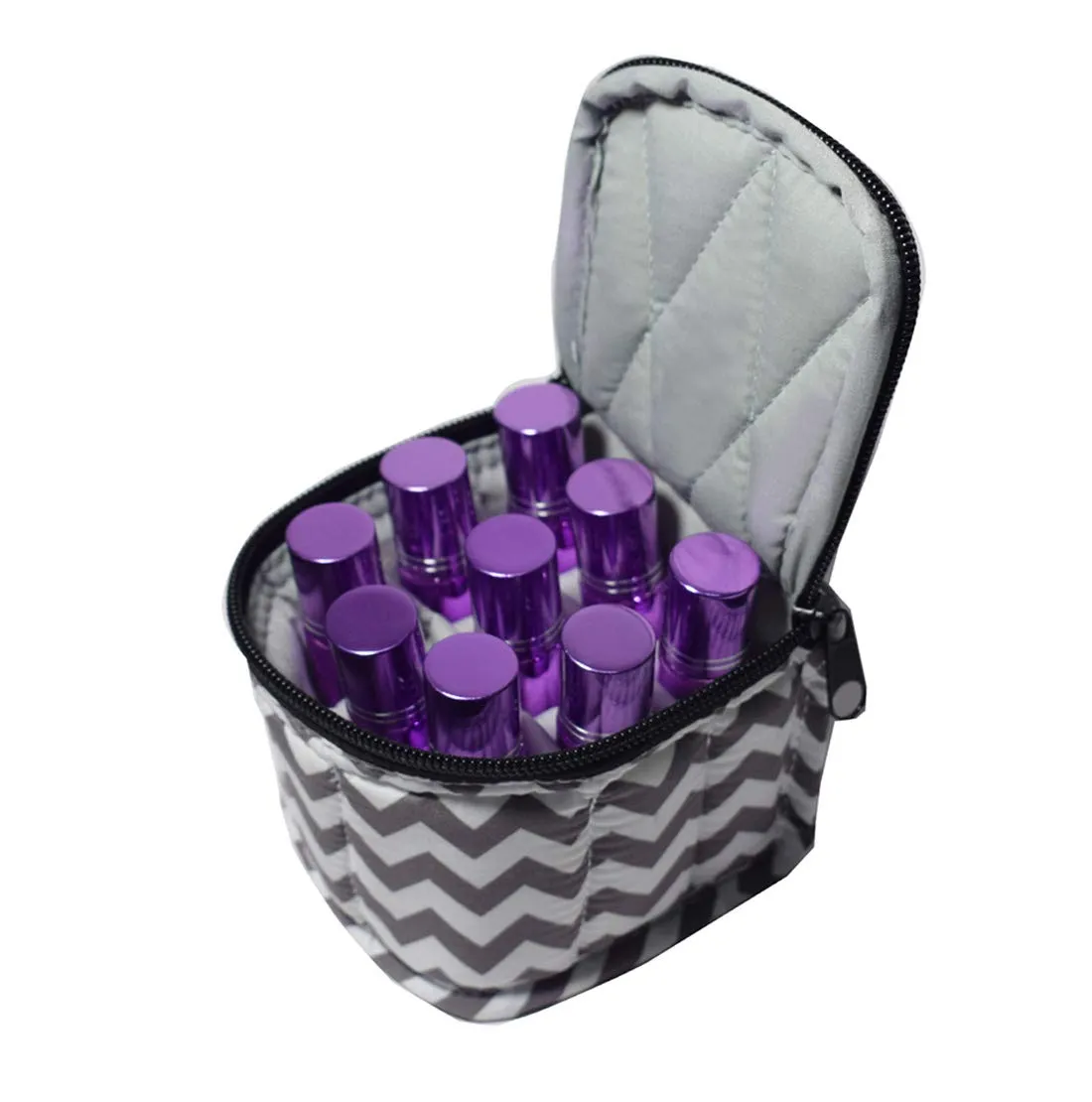 9 Bottles Essential Oil Carrying Case Shockproof Essential Oils Organizer Travel Bag Suitable for 5ml,10ml,15ml Bottles or 10ml Roller Bottles with Portable Handle and Double Zipper (Chevron Grey) Chevron Grey