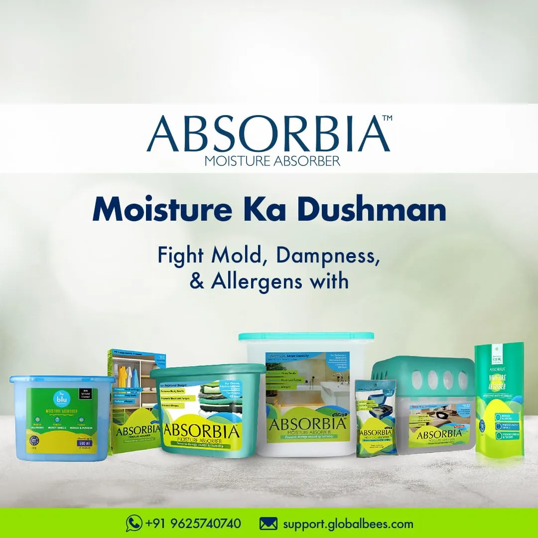 Absorbia Moisture Absorber | Absorbia Sachet - Season Pack of 6 X 10 (200ml Each) | Dehumidier for Bags, Suitcases & Drawers | Fights Against Moisture, Mould, Fungus & Musty smells