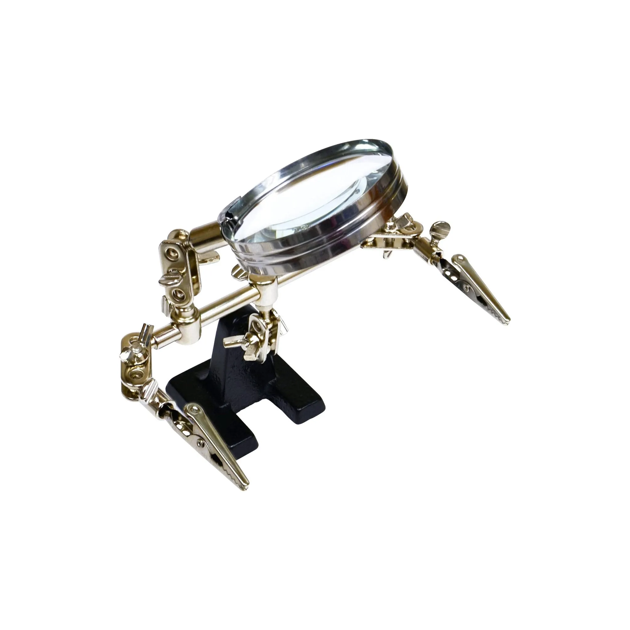 Altex Preferred MFG Adjustable Arms Helping Hands with 2.5" Magnifying Glass and Case-Iron Base - Chrome Plated