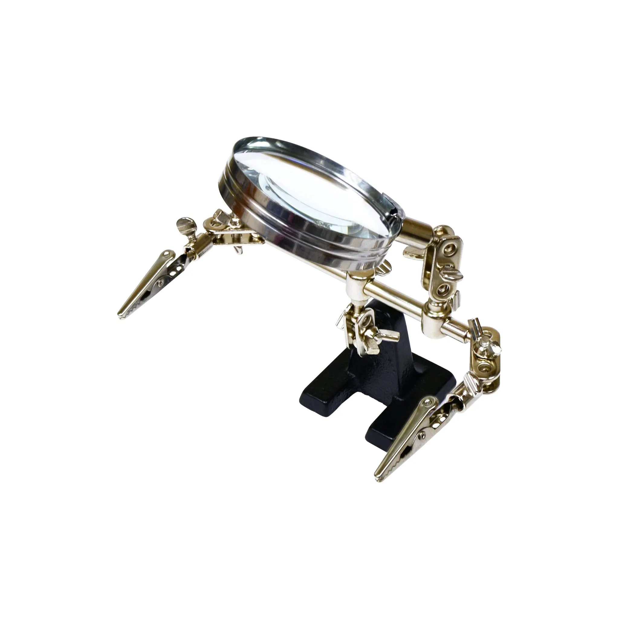 Altex Preferred MFG Adjustable Arms Helping Hands with 2.5" Magnifying Glass and Case-Iron Base - Chrome Plated