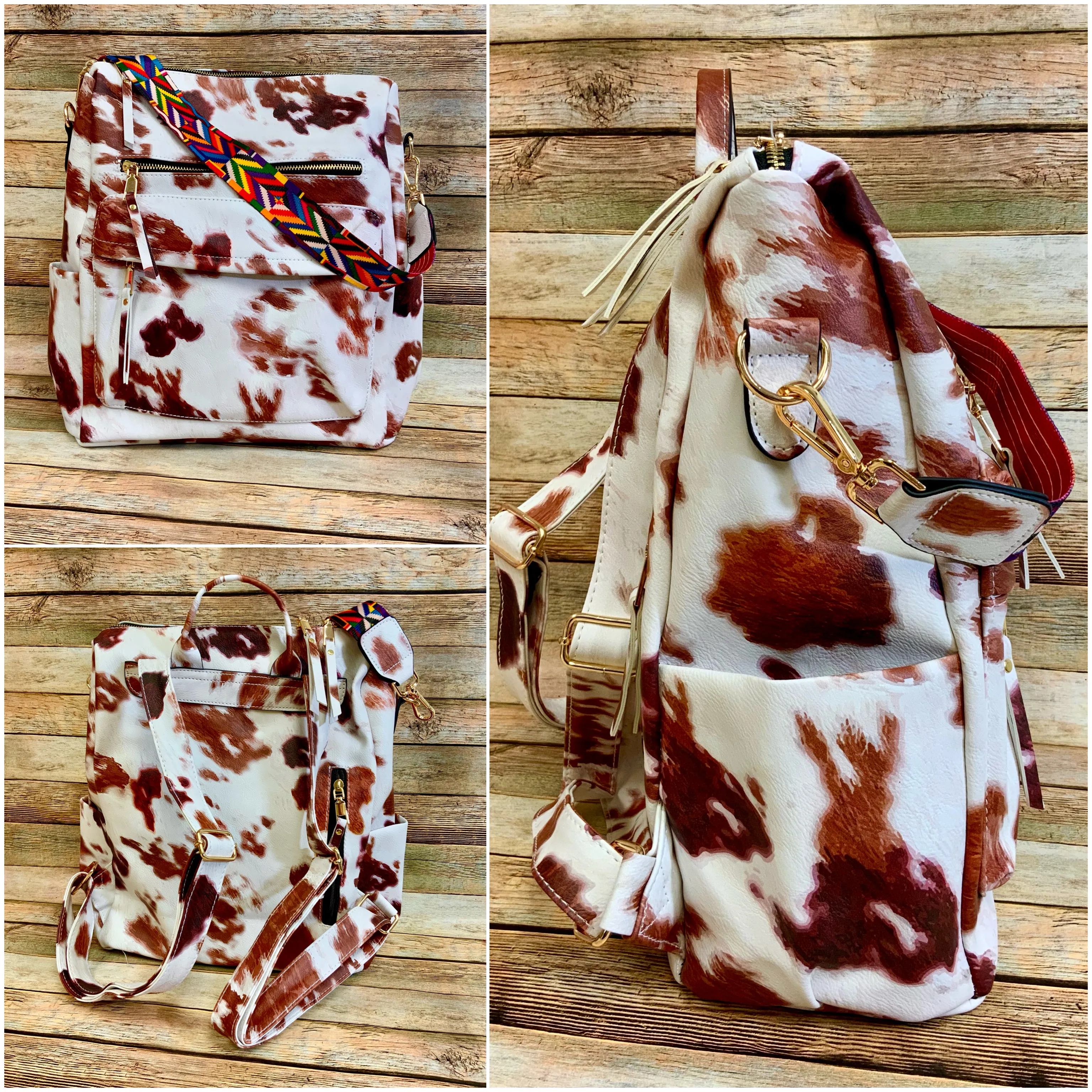 Fashionable Faux Leather Backpacks with Guitar Shoulder Straps