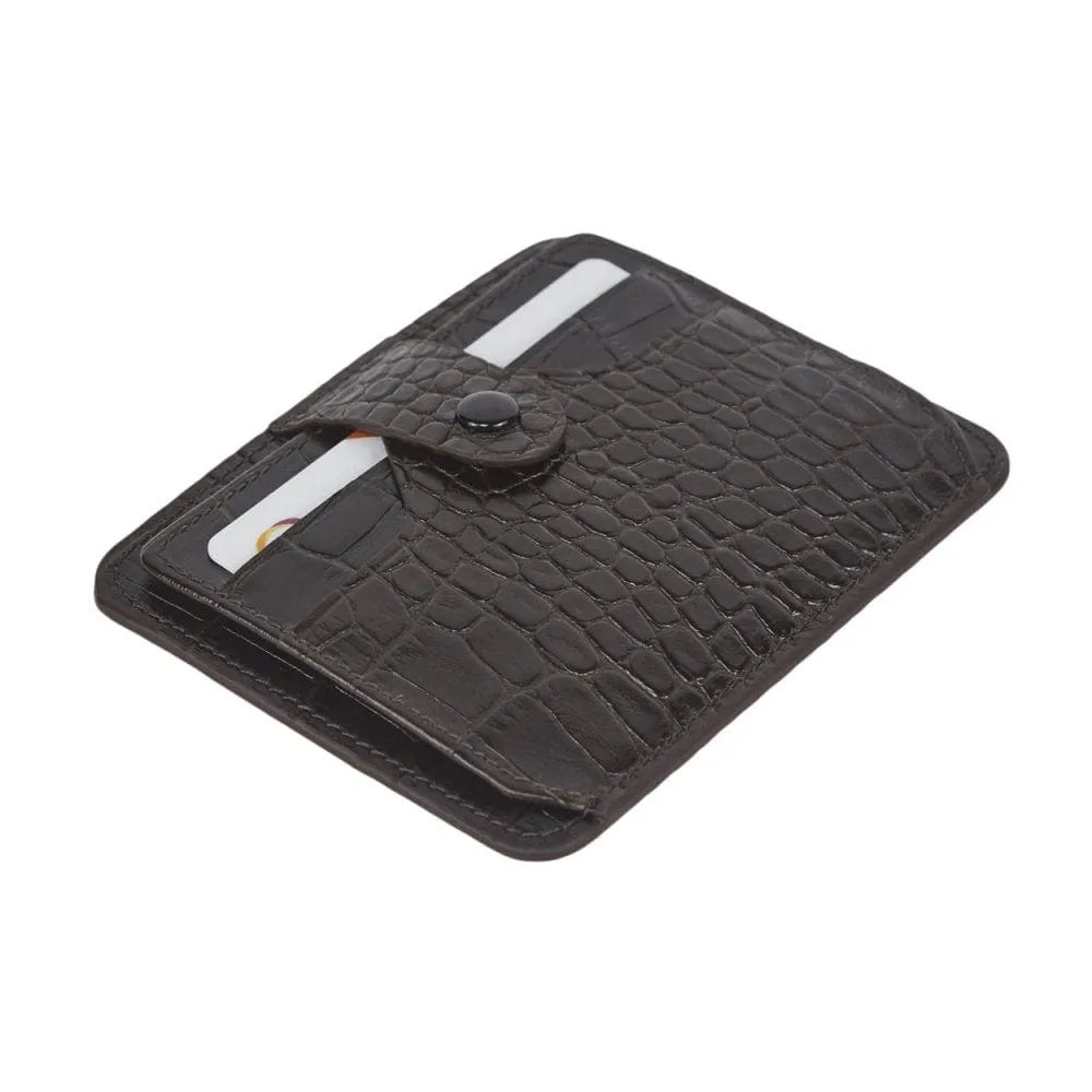 Flat Compact Credit Card Wallet With 2 ID Windows, 6CC - Brown Croc