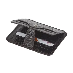 Flat Compact Credit Card Wallet With 2 ID Windows, 6CC - Brown Croc