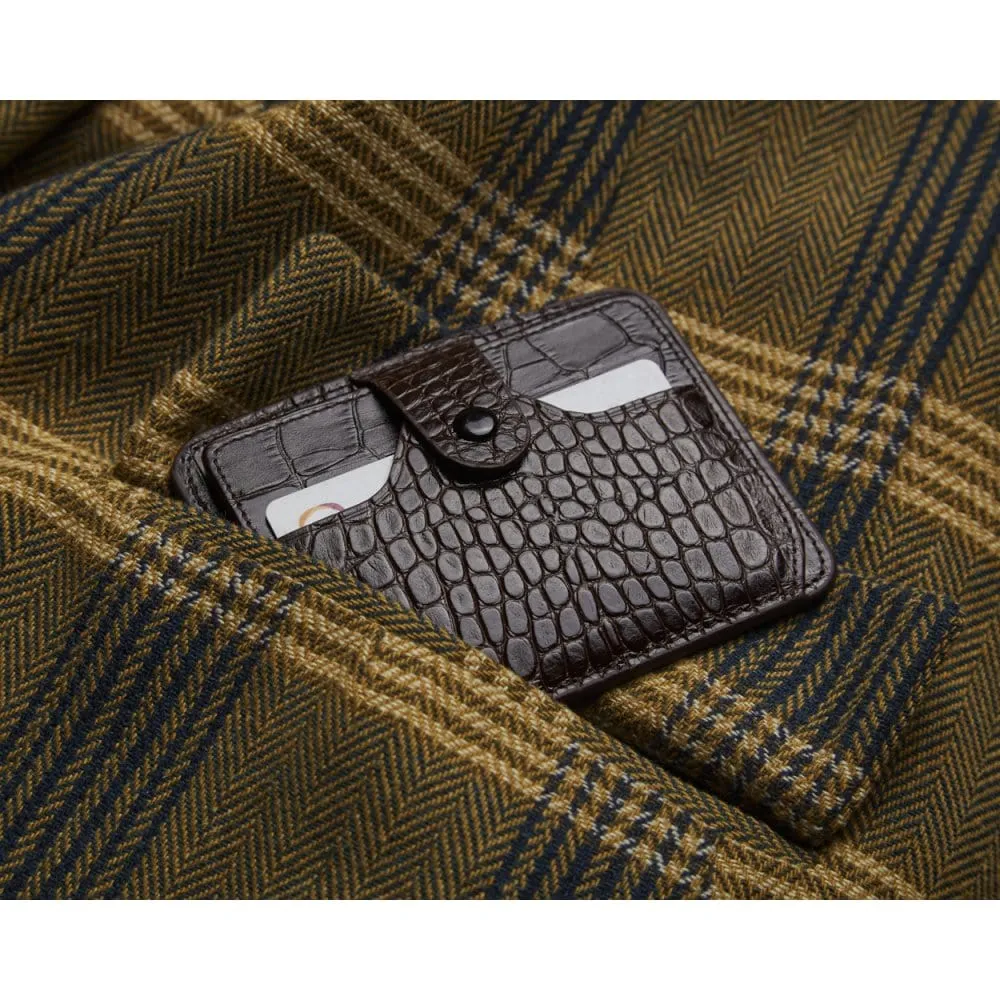 Flat Compact Credit Card Wallet With 2 ID Windows, 6CC - Brown Croc