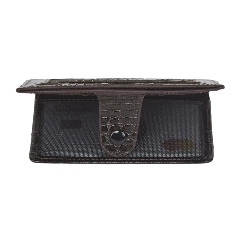 Flat Compact Credit Card Wallet With 2 ID Windows, 6CC - Brown Croc