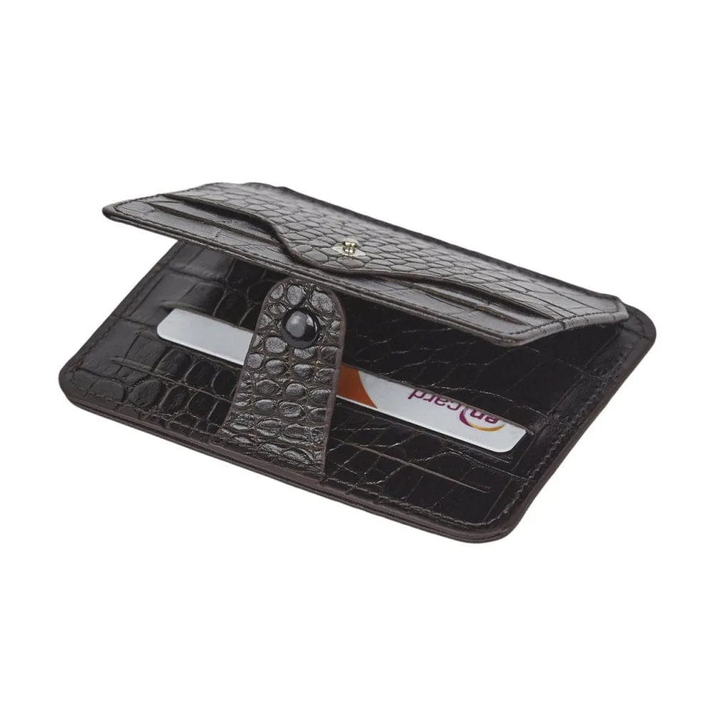 Flat Compact Credit Card Wallet With 2 ID Windows, 6CC - Brown Croc