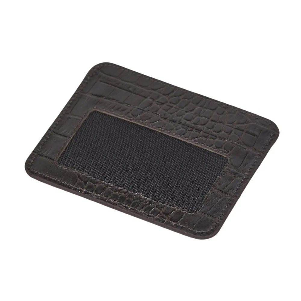 Flat Compact Credit Card Wallet With 2 ID Windows, 6CC - Brown Croc