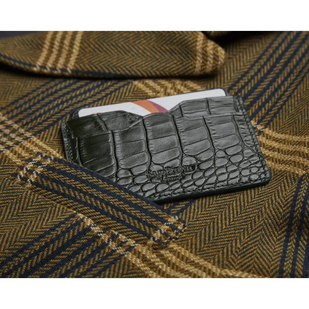 Flat Credit Card Case With ID Window - Green Croc