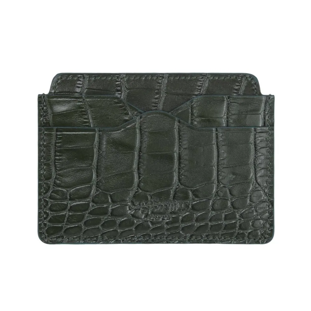 Flat Credit Card Case With ID Window - Green Croc