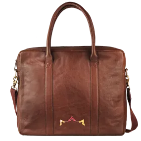 Genuine Leather-Kantha Handcrafted Unisex Laptop Bag (Brown)