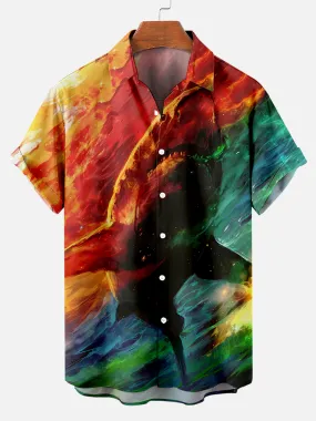 Hawaiian Shark Oil Painting Pattern Men's Short Sleeve Top