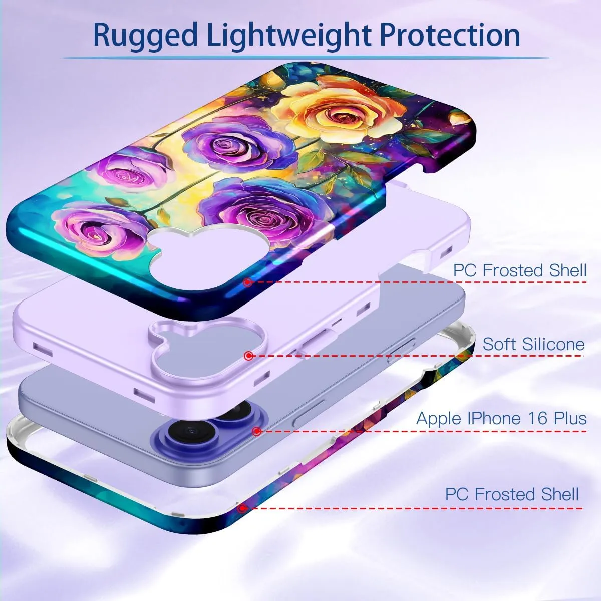 iPhone 16 Pro Case Heavy Duty Full Body Shockproof Protection 3 in 1 Hybrid Hard PC Soft Rubber Rugged Drop Protective Slim Women Phone Case