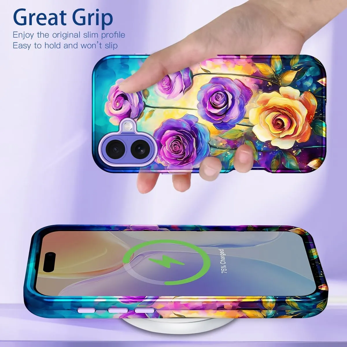 iPhone 16 Pro Case Heavy Duty Full Body Shockproof Protection 3 in 1 Hybrid Hard PC Soft Rubber Rugged Drop Protective Slim Women Phone Case