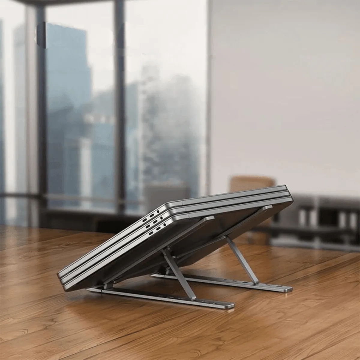 Laptop Stand, Adjustable Height, Durable Aluminum, Anti-Slip, Portable, Enhanced Airflow, Perfect for Various Workspaces