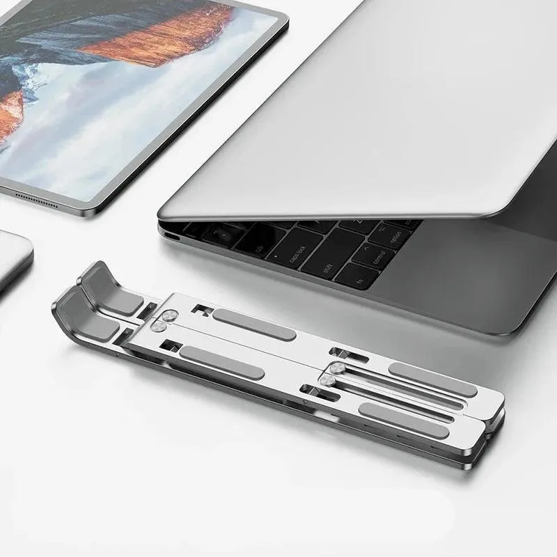 Laptop Stand, Adjustable Height, Durable Aluminum, Anti-Slip, Portable, Enhanced Airflow, Perfect for Various Workspaces