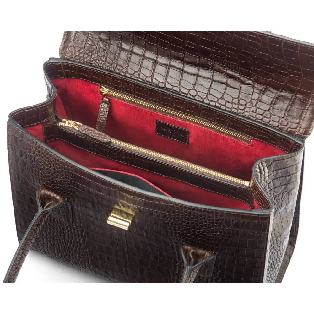 Large Leather Morgan Bag - Brown Croc