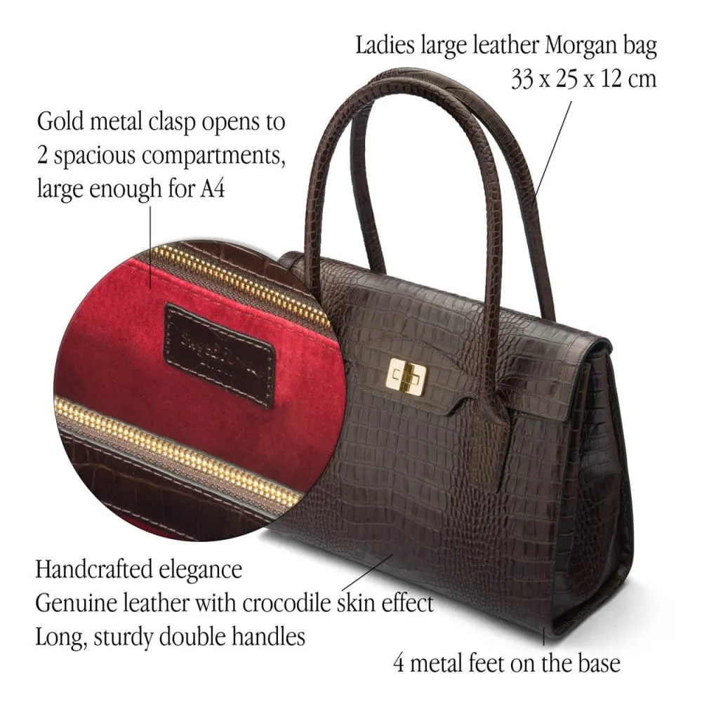 Large Leather Morgan Bag - Brown Croc