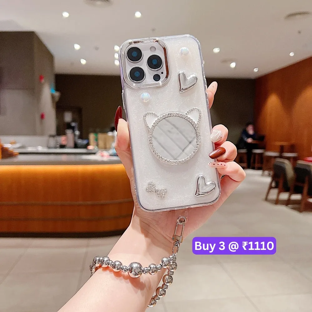 Mirror Rubber Gel TPU (Soft) Phone Case with Bracelet - iPhone 14 Plus