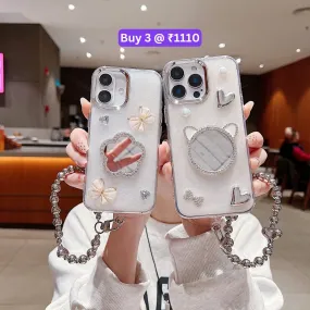 Mirror Rubber Gel TPU (Soft) Phone Case with Bracelet - iPhone 14 Plus