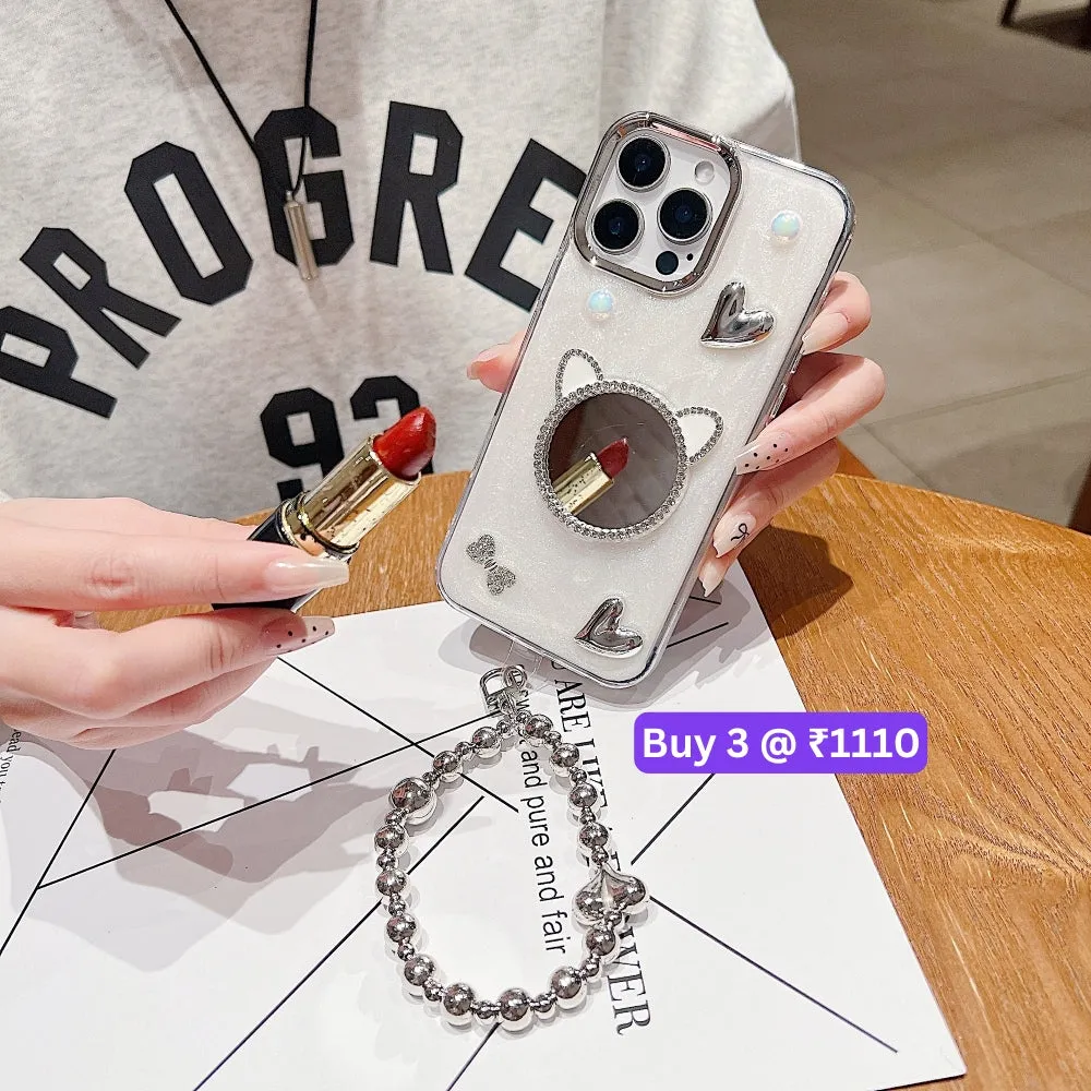 Mirror Rubber Gel TPU (Soft) Phone Case with Bracelet - iPhone 14 Plus