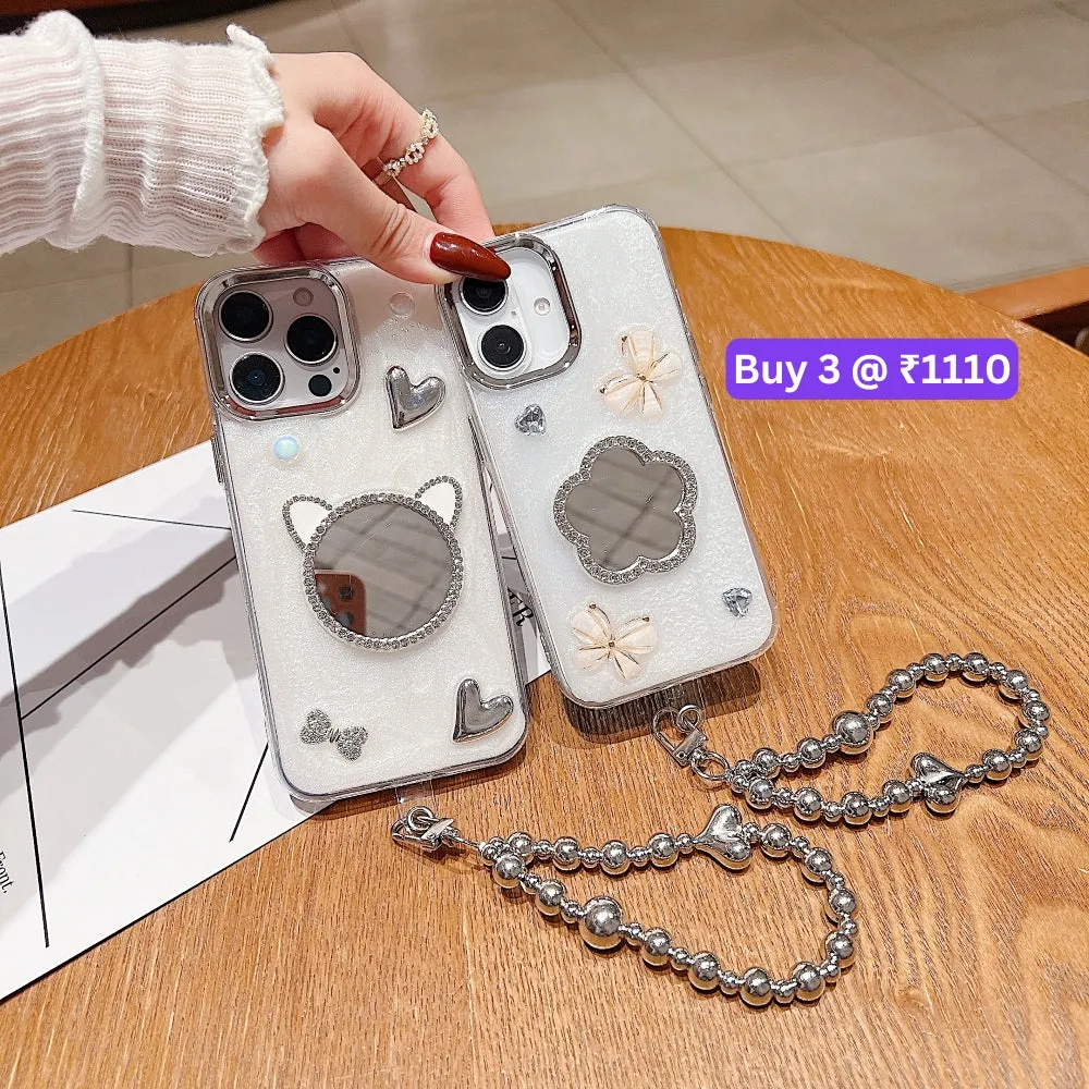Mirror Rubber Gel TPU (Soft) Phone Case with Bracelet - iPhone 14 Plus