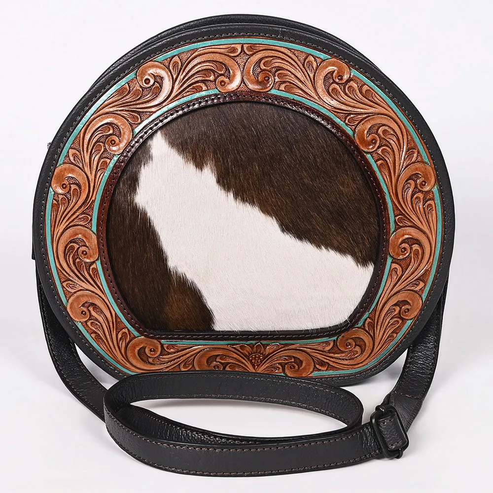 OHLAY Canteen Hand Tooled Hair-On Genuine Leather women bag western Handbag Purse