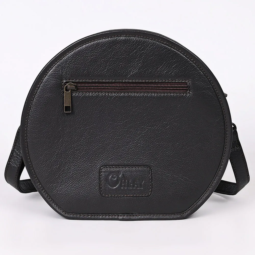 OHLAY Canteen Hand Tooled Hair-On Genuine Leather women bag western Handbag Purse