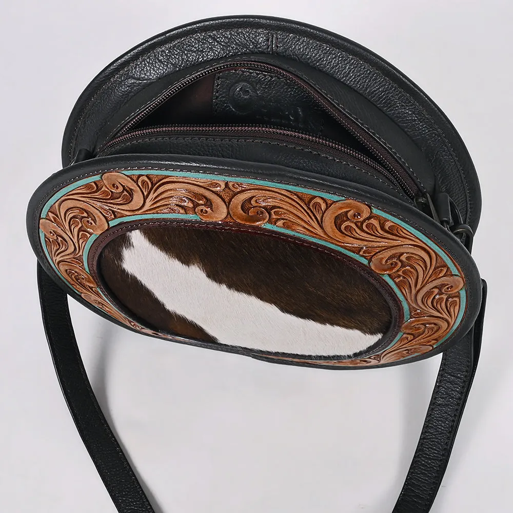 OHLAY Canteen Hand Tooled Hair-On Genuine Leather women bag western Handbag Purse