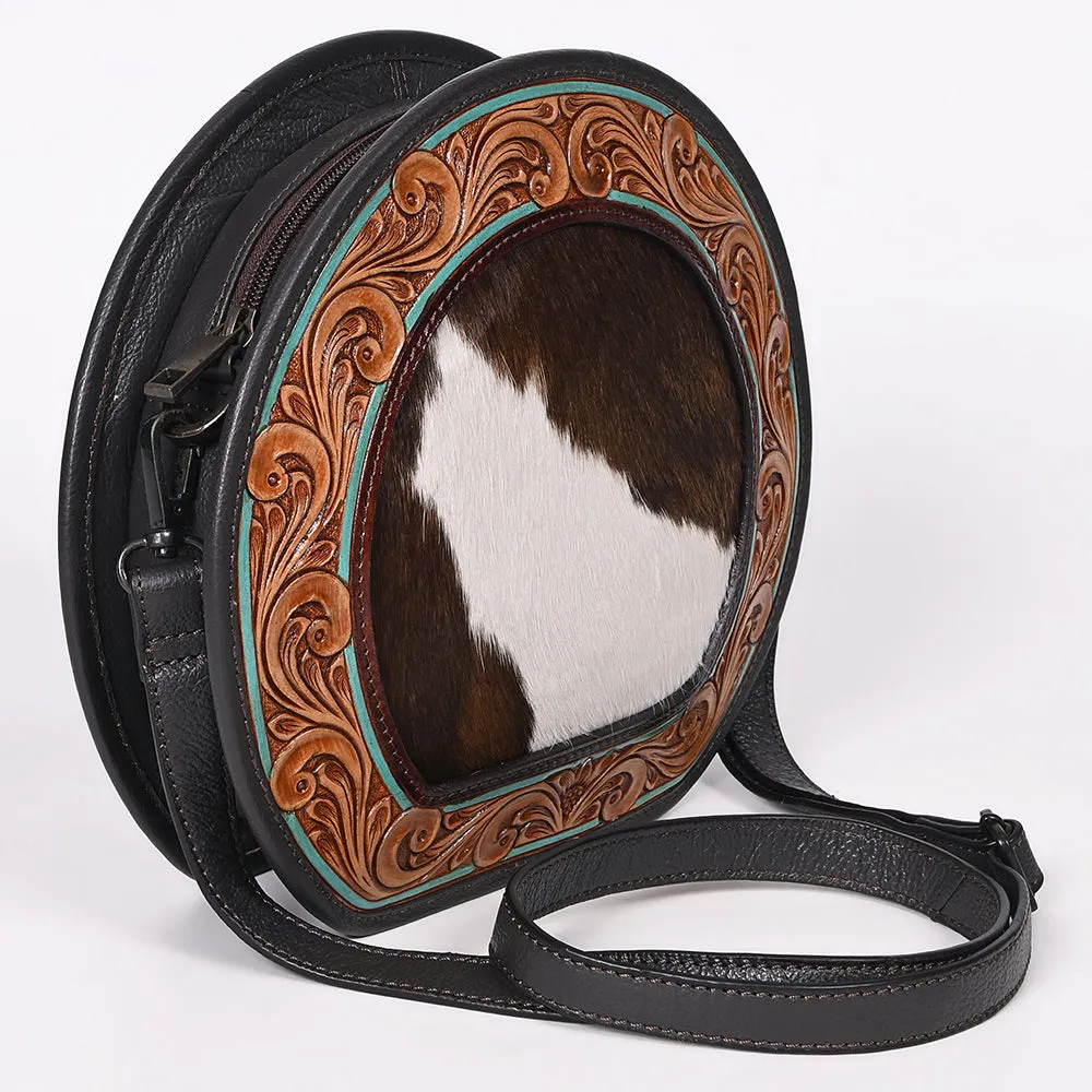 OHLAY Canteen Hand Tooled Hair-On Genuine Leather women bag western Handbag Purse