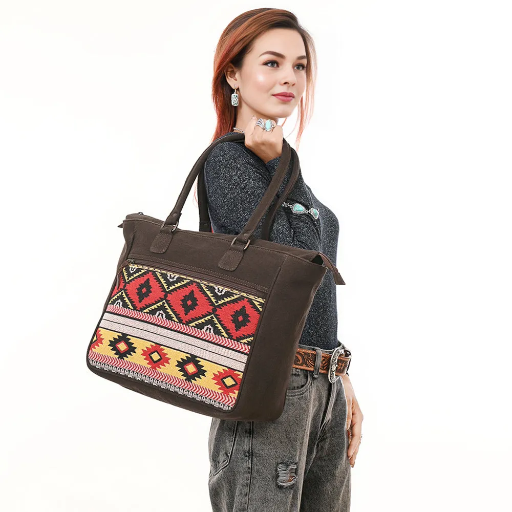 OHLAY Tote Upcycled Canvas  Genuine Leather Women Bag Western Handbag Purse