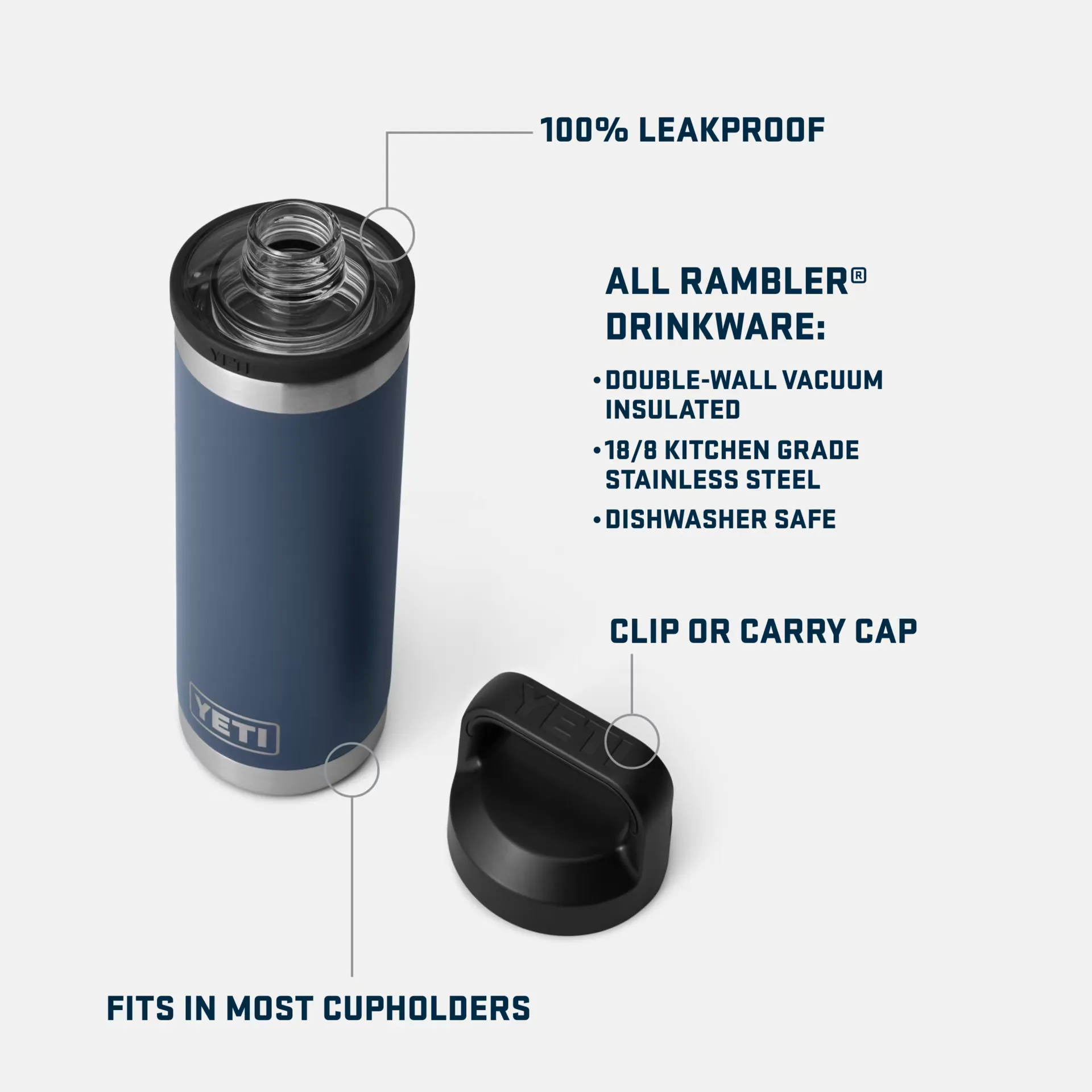 YETI® 18oz RAMBLER Stainless Water Bottle w/Chug Lid - Navy